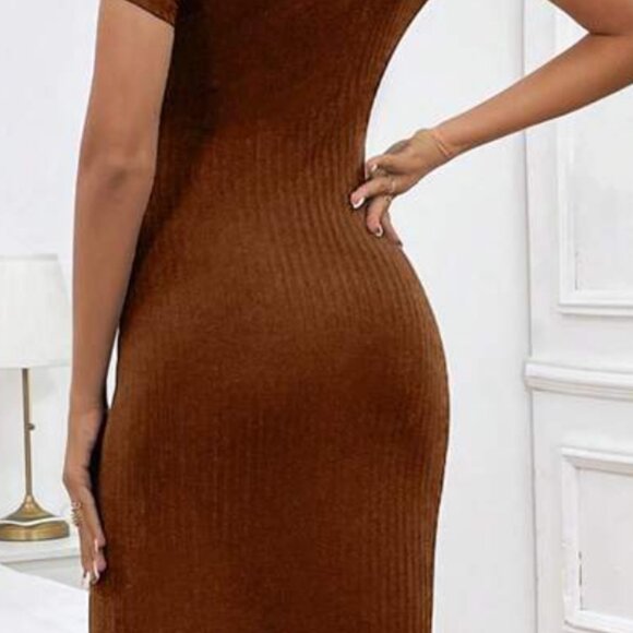 Ribbed Brown Polo Dress - Picture 2 of 5
